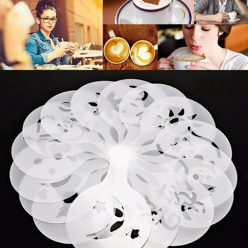 16pcs/set Of Fancy Coffee Printing Flower Mold Latte Coffee Cappuccino Mold Coffee Cake Decoration