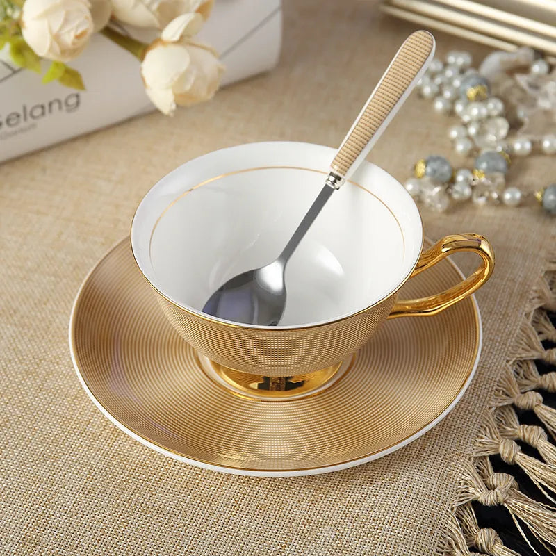 Europe Bone China Coffee Cup Saucer Spoon Set 200ml Luxury Ceramic Mug Top-grade Porcelain Tea Cup