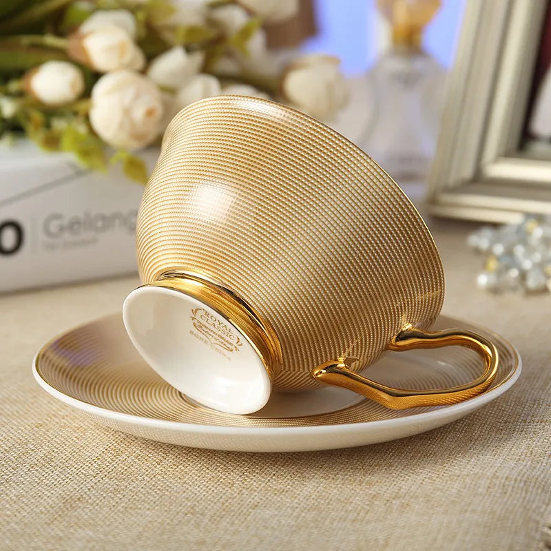 Europe Bone China Coffee Cup Saucer Spoon Set 200ml Luxury Ceramic Mug Top-grade Porcelain Tea Cup