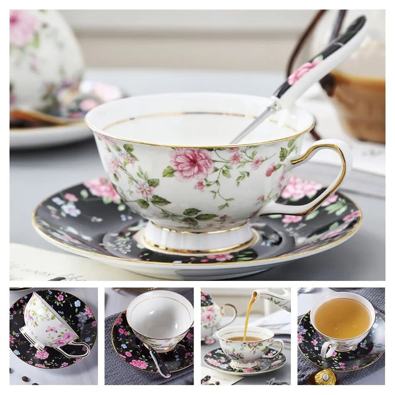 Europe Bone China Coffee Cup Saucer Spoon Set 200ml Luxury Ceramic Mug Top-grade Porcelain Tea Cup