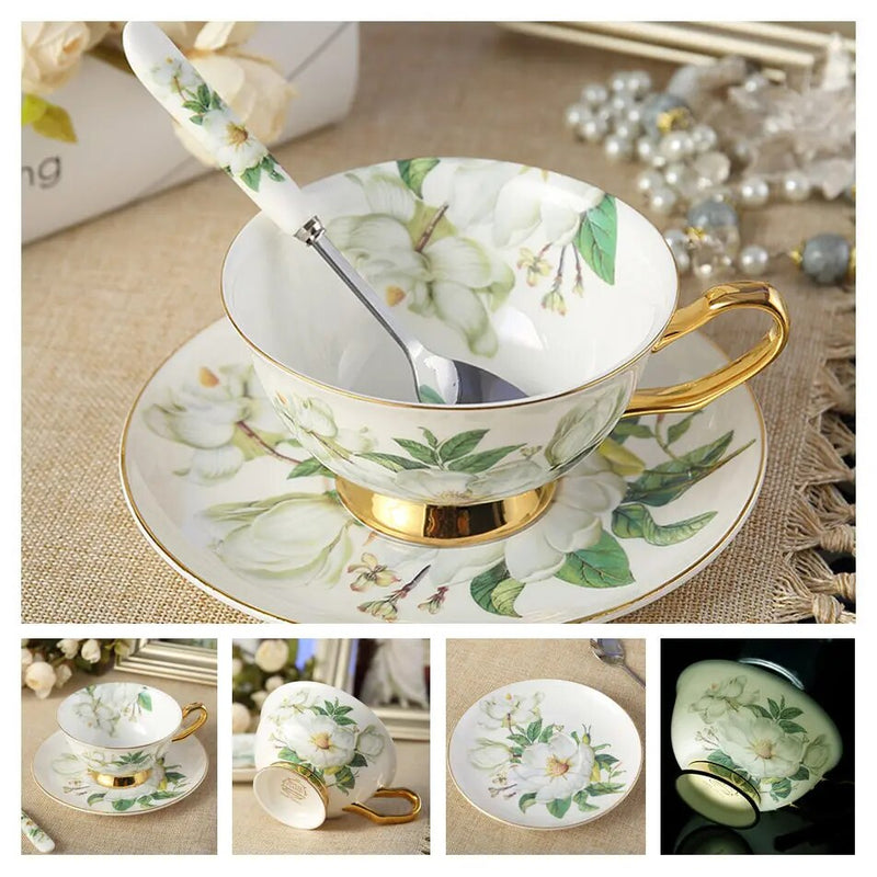 Europe Bone China Coffee Cup Saucer Spoon Set 200ml Luxury Ceramic Mug Top-grade Porcelain Tea Cup