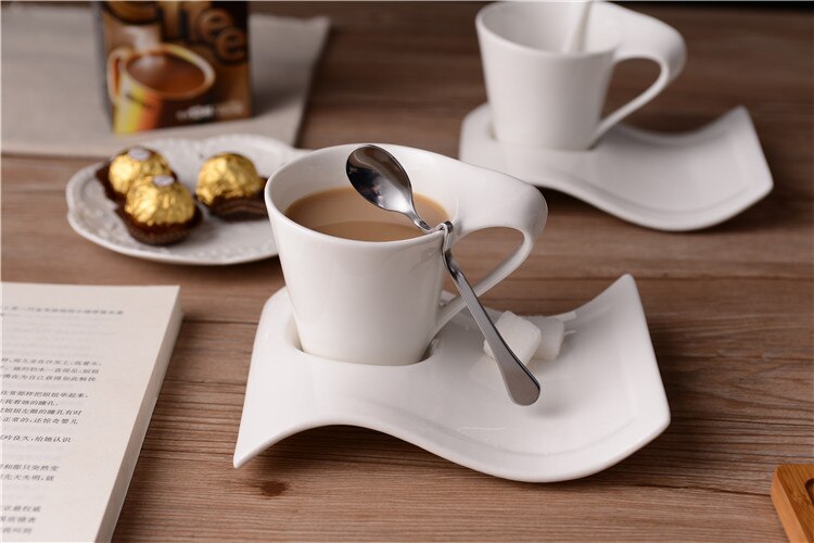 Creative wavy ceramic fancy coffee cup and saucer set European small luxury couple 200ml coffee cup