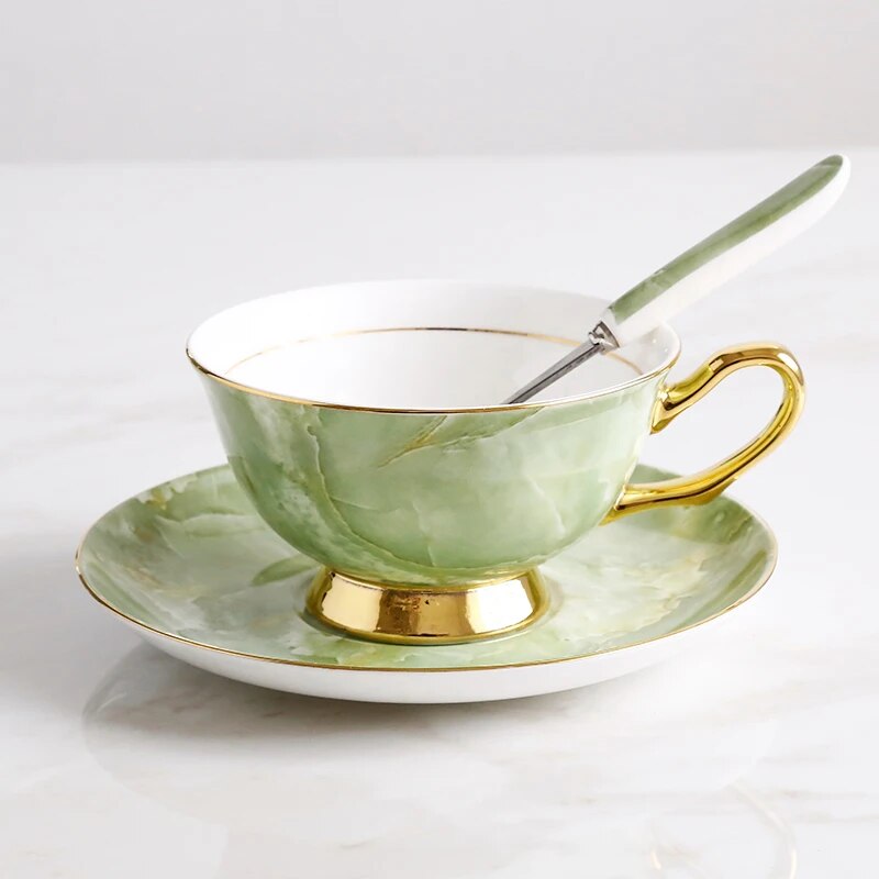 Europe Bone China Coffee Cup Saucer Spoon Set 200ml Luxury Ceramic Mug Top-grade Porcelain Tea Cup