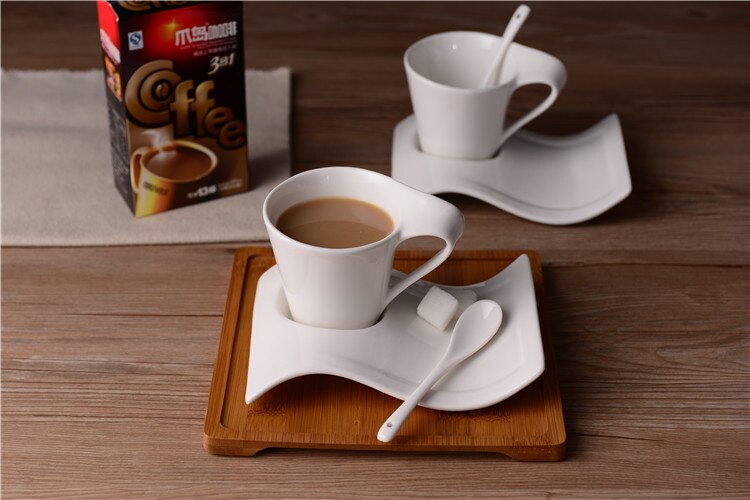 Creative wavy ceramic fancy coffee cup and saucer set European small luxury couple 200ml coffee cup