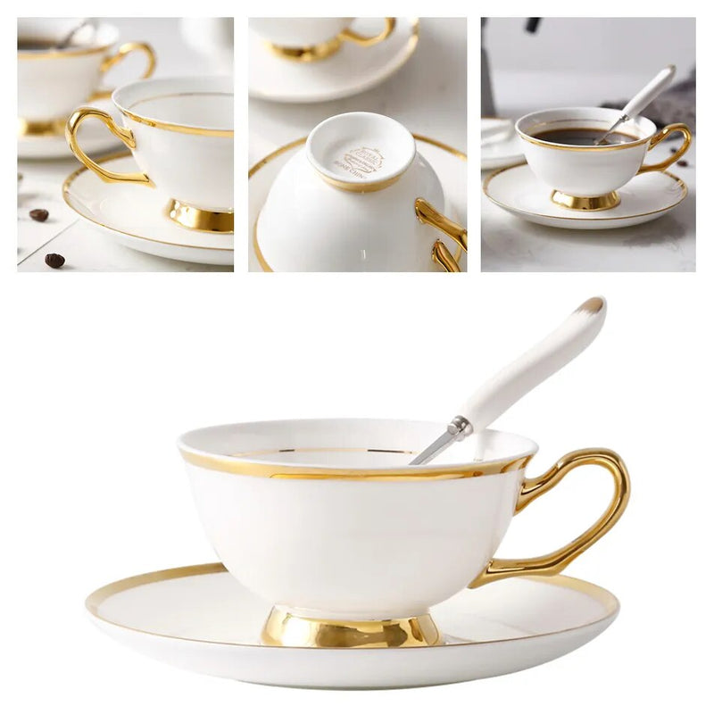 Europe Bone China Coffee Cup Saucer Spoon Set 200ml Luxury Ceramic Mug Top-grade Porcelain Tea Cup