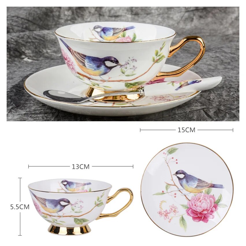 Europe Bone China Coffee Cup Saucer Spoon Set 200ml Luxury Ceramic Mug Top-grade Porcelain Tea Cup