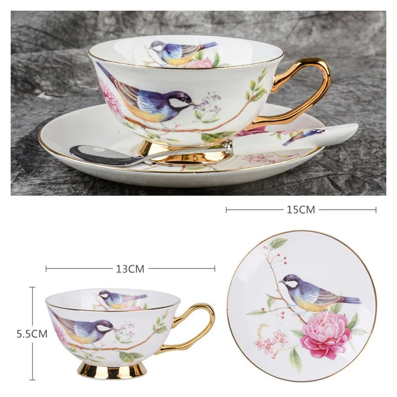 Europe Bone China Coffee Cup Saucer Spoon Set 200ml Luxury Ceramic Mug Top-grade Porcelain Tea Cup