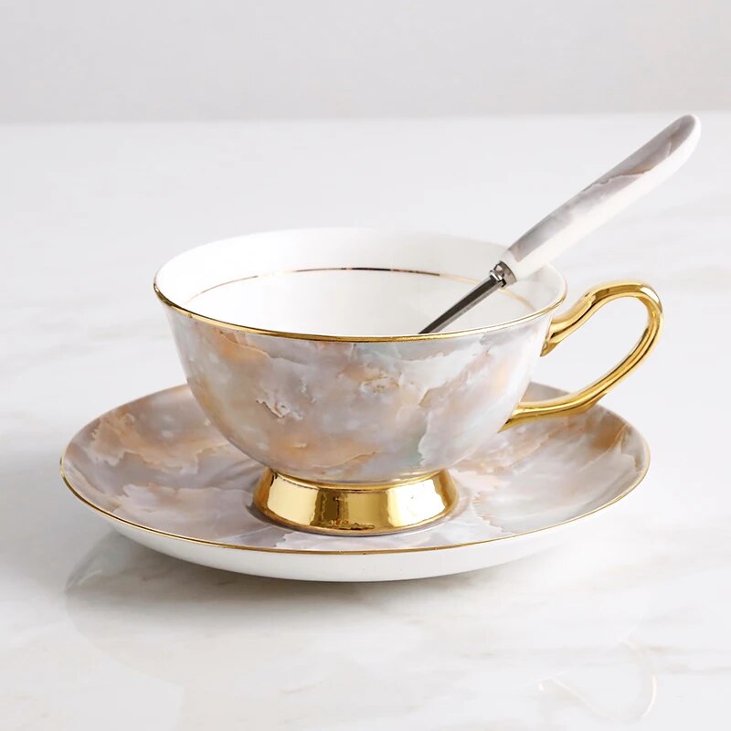 Europe Bone China Coffee Cup Saucer Spoon Set 200ml Luxury Ceramic Mug Top-grade Porcelain Tea Cup