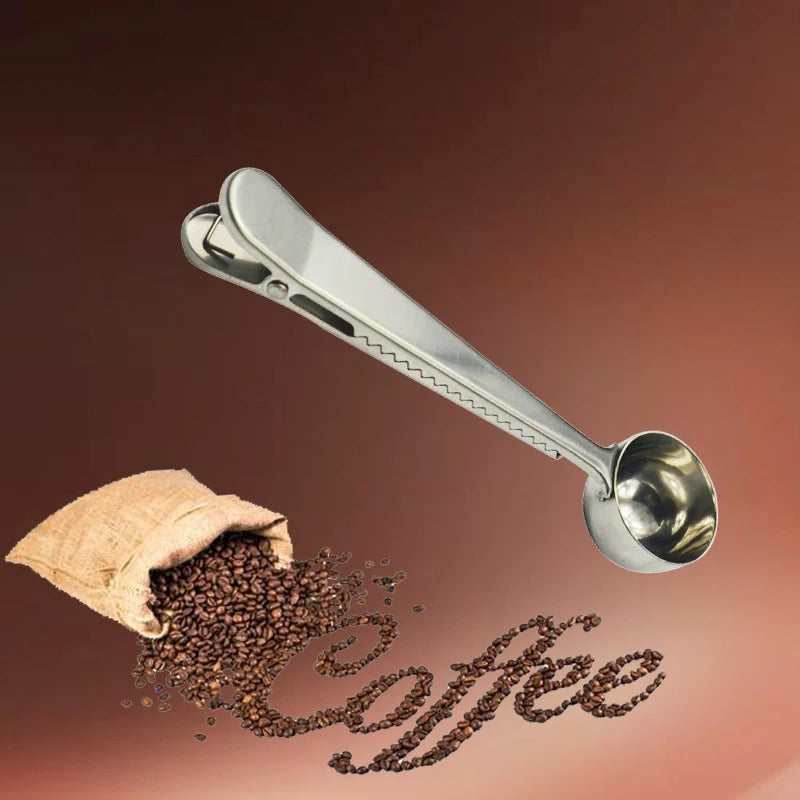 Stainless Steel Coffee Scoop with Bag Clip Sealing Tea Measuring Spoon Kitchen Tool Coffee