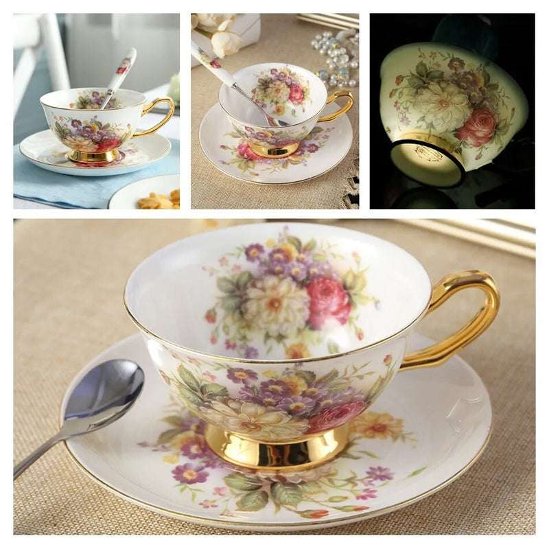 Europe Bone China Coffee Cup Saucer Spoon Set 200ml Luxury Ceramic Mug Top-grade Porcelain Tea Cup