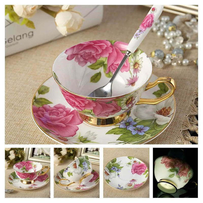 Europe Bone China Coffee Cup Saucer Spoon Set 200ml Luxury Ceramic Mug Top-grade Porcelain Tea Cup