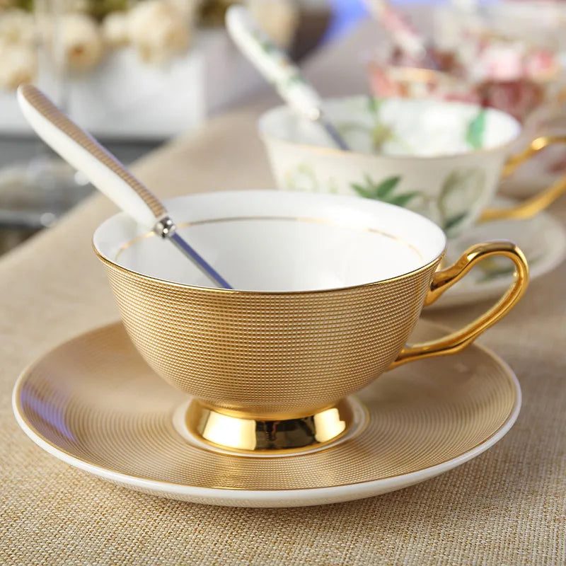 Europe Bone China Coffee Cup Saucer Spoon Set 200ml Luxury Ceramic Mug Top-grade Porcelain Tea Cup