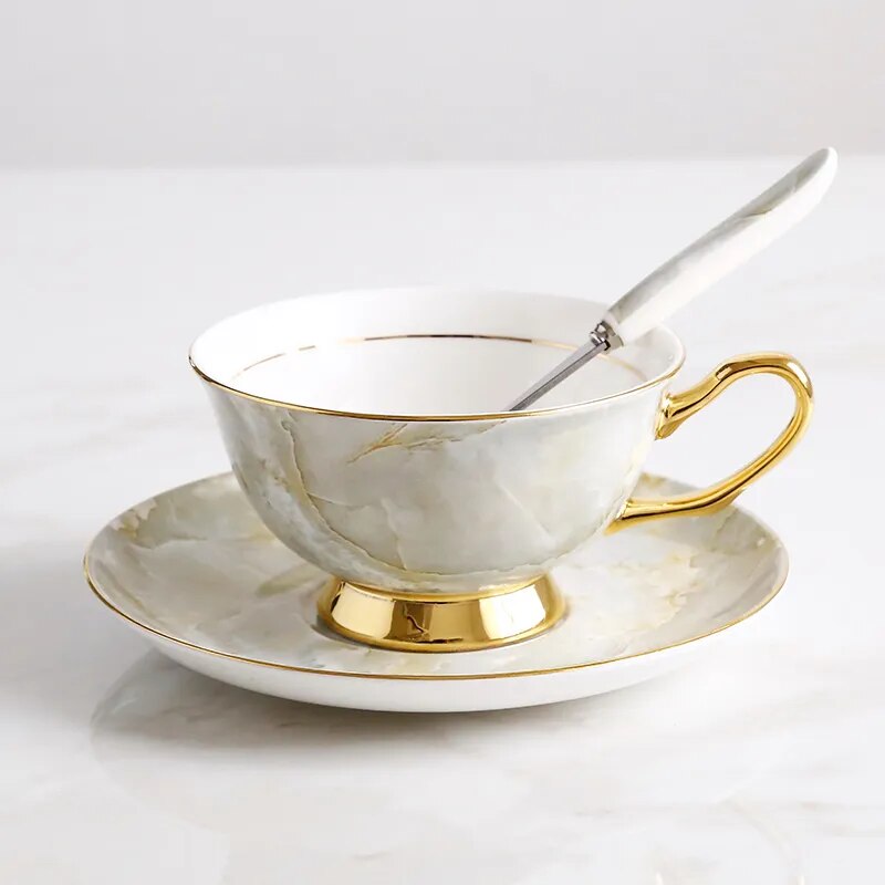 Europe Bone China Coffee Cup Saucer Spoon Set 200ml Luxury Ceramic Mug Top-grade Porcelain Tea Cup