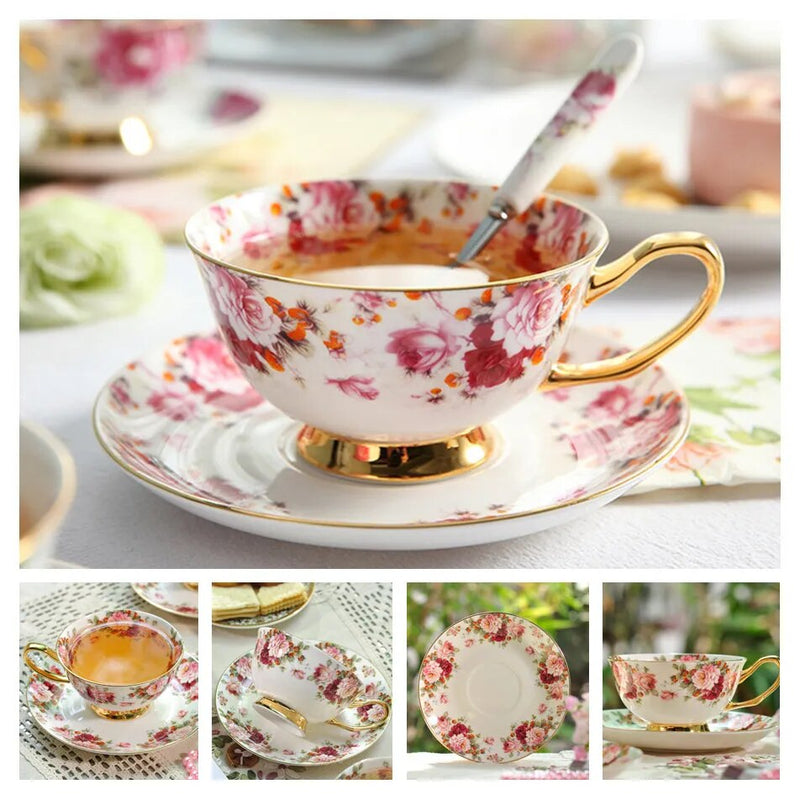 Europe Bone China Coffee Cup Saucer Spoon Set 200ml Luxury Ceramic Mug Top-grade Porcelain Tea Cup