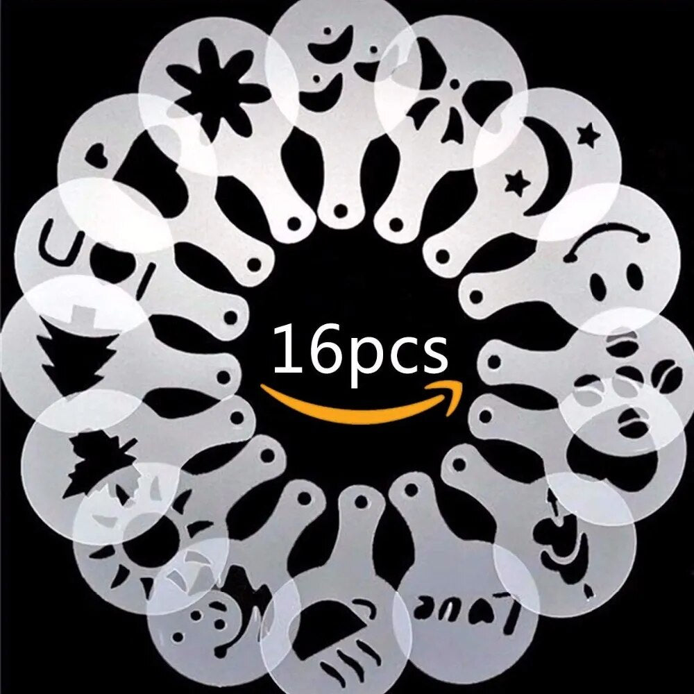 16pcs/set Of Fancy Coffee Printing Flower Mold Latte Coffee Cappuccino Mold Coffee Cake Decoration
