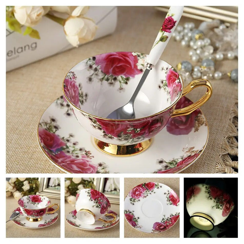 Europe Bone China Coffee Cup Saucer Spoon Set 200ml Luxury Ceramic Mug Top-grade Porcelain Tea Cup