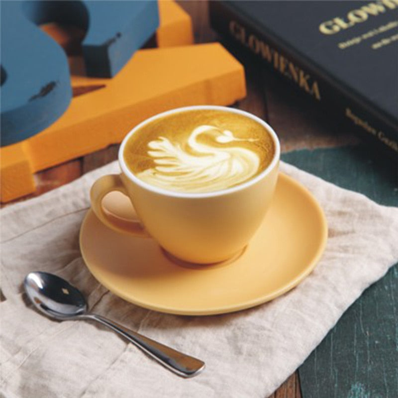 1Pc Nordic Style Matte Coffee Cup and Saucer Set Ceramic Simple Pure color Tea Cup 200ml Latte