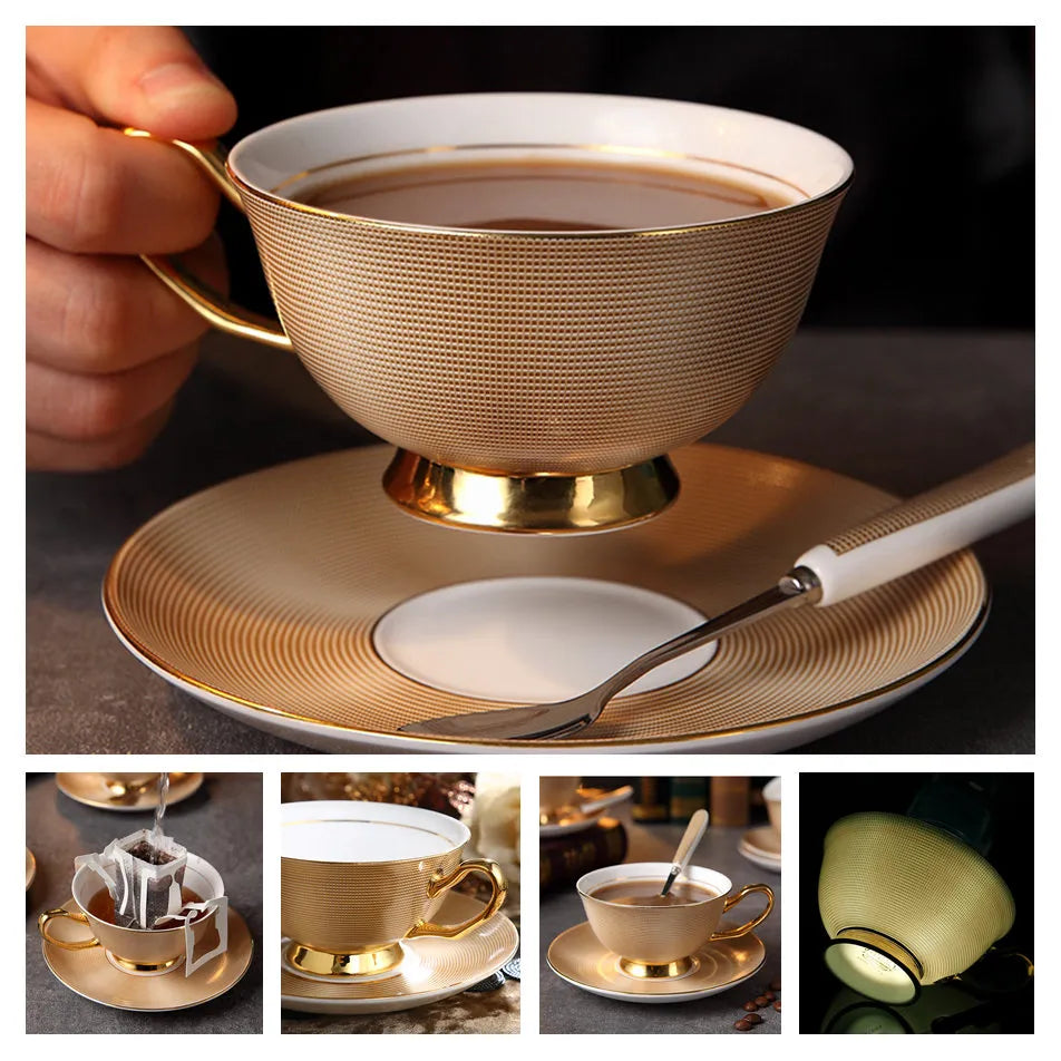 Europe Bone China Coffee Cup Saucer Spoon Set 200ml Luxury Ceramic Mug Top-grade Porcelain Tea Cup