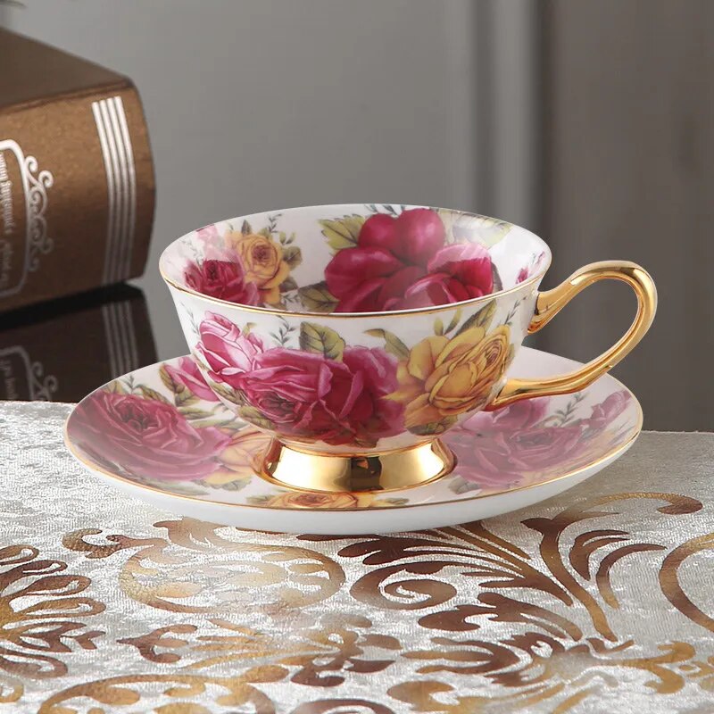 Europe Bone China Coffee Cup Saucer Spoon Set 200ml Luxury Ceramic Mug Top-grade Porcelain Tea Cup