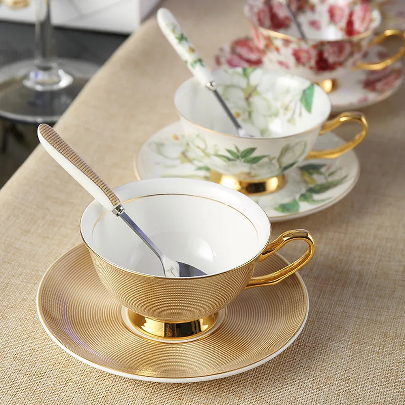 Europe Bone China Coffee Cup Saucer Spoon Set 200ml Luxury Ceramic Mug Top-grade Porcelain Tea Cup