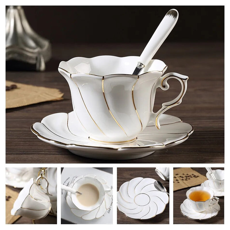 Europe Bone China Coffee Cup Saucer Spoon Set 200ml Luxury Ceramic Mug Top-grade Porcelain Tea Cup