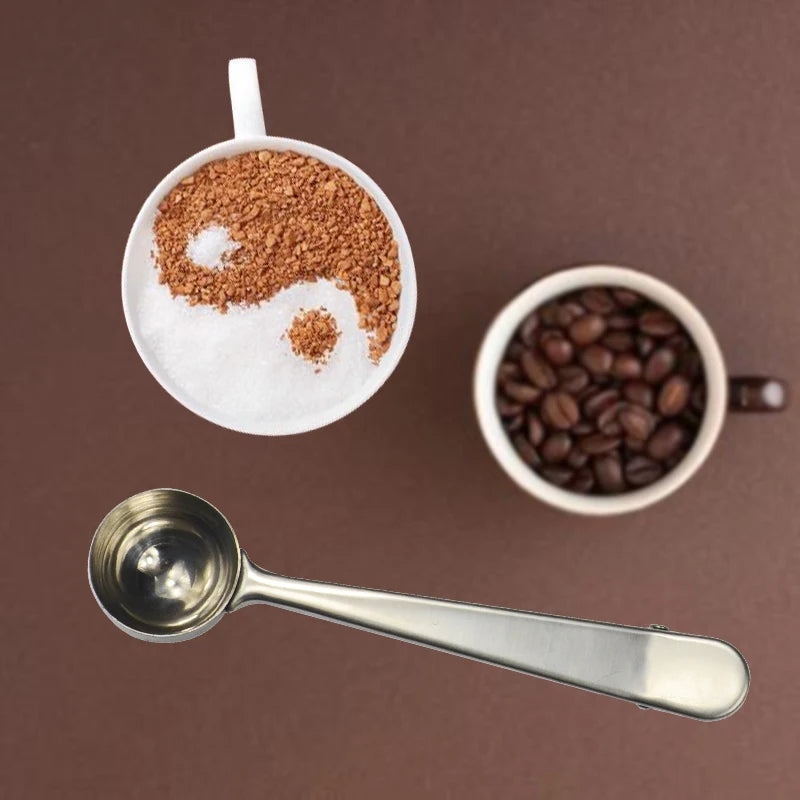 Stainless Steel Coffee Scoop with Bag Clip Sealing Tea Measuring Spoon Kitchen Tool Coffee