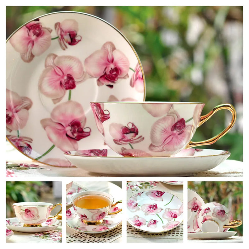 Europe Bone China Coffee Cup Saucer Spoon Set 200ml Luxury Ceramic Mug Top-grade Porcelain Tea Cup