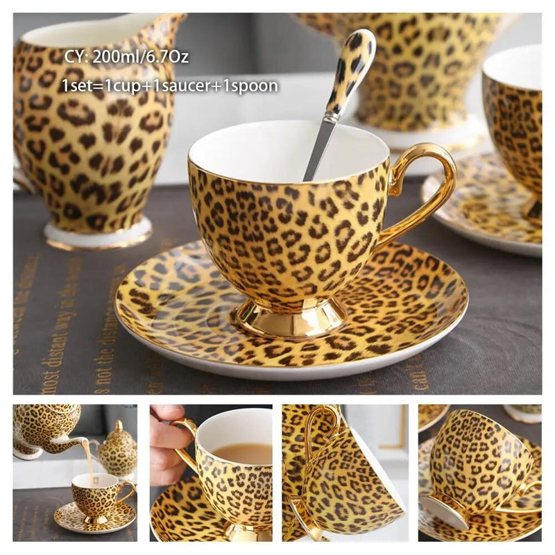 Europe Bone China Coffee Cup Saucer Spoon Set 200ml Luxury Ceramic Mug Top-grade Porcelain Tea Cup