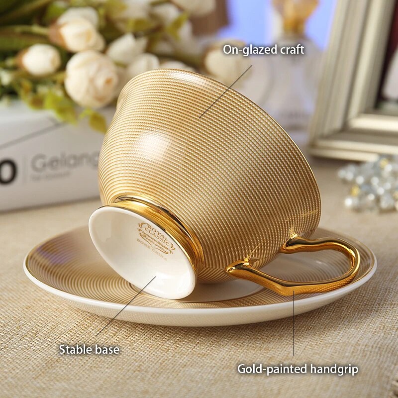 Europe Bone China Coffee Cup Saucer Spoon Set 200ml Luxury Ceramic Mug Top-grade Porcelain Tea Cup