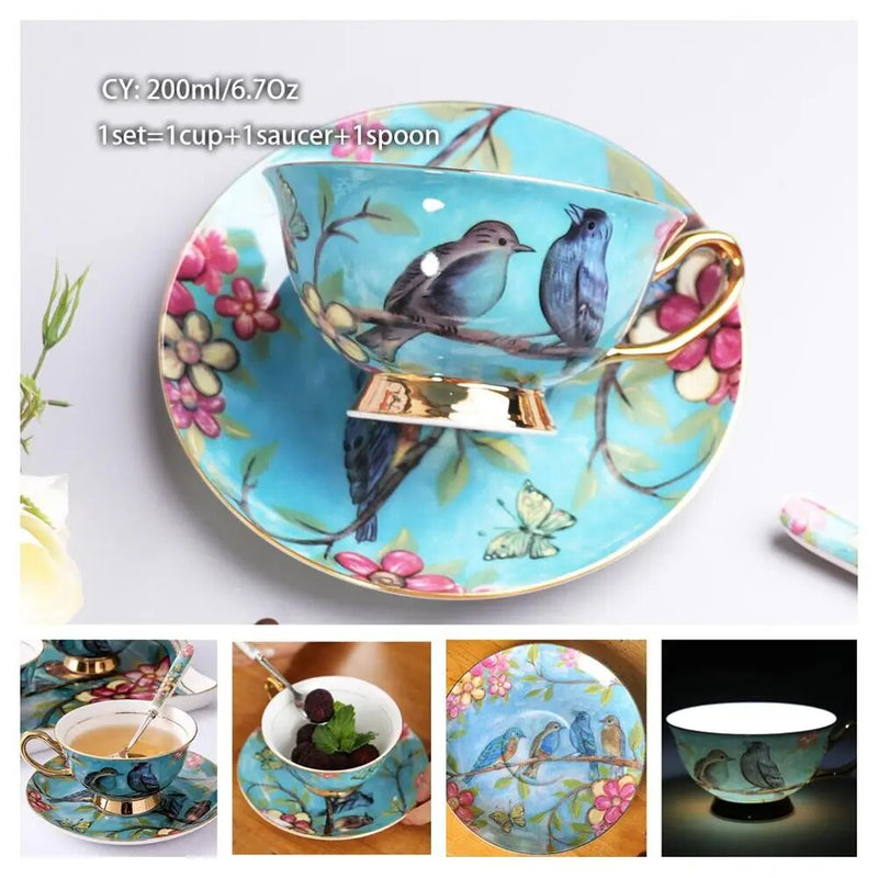 Europe Bone China Coffee Cup Saucer Spoon Set 200ml Luxury Ceramic Mug Top-grade Porcelain Tea Cup
