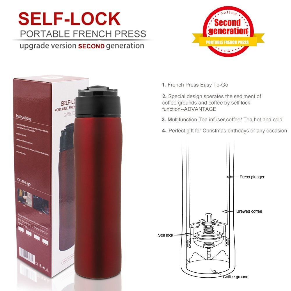 Recafimil Portable French Press Pot Double Thermal Insulation Cold Storage Travel Outdoor Stainless
