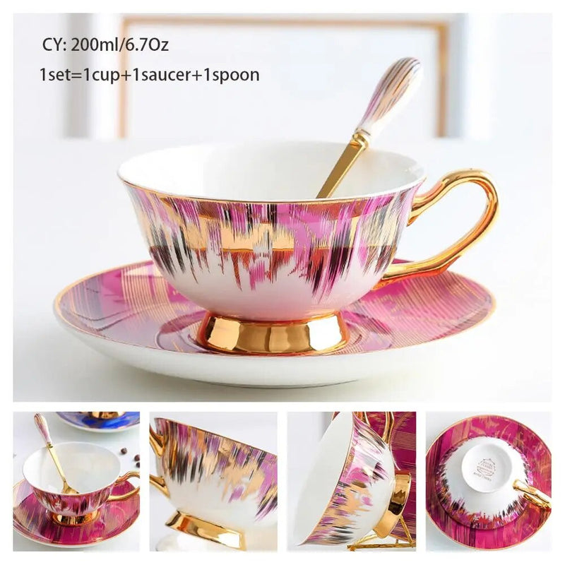 Europe Bone China Coffee Cup Saucer Spoon Set 200ml Luxury Ceramic Mug Top-grade Porcelain Tea Cup