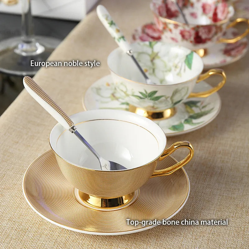 Europe Bone China Coffee Cup Saucer Spoon Set 200ml Luxury Ceramic Mug Top-grade Porcelain Tea Cup