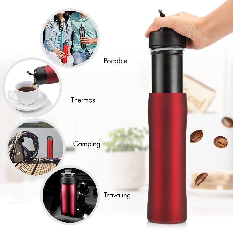 Recafimil Portable French Press Pot Double Thermal Insulation Cold Storage Travel Outdoor Stainless