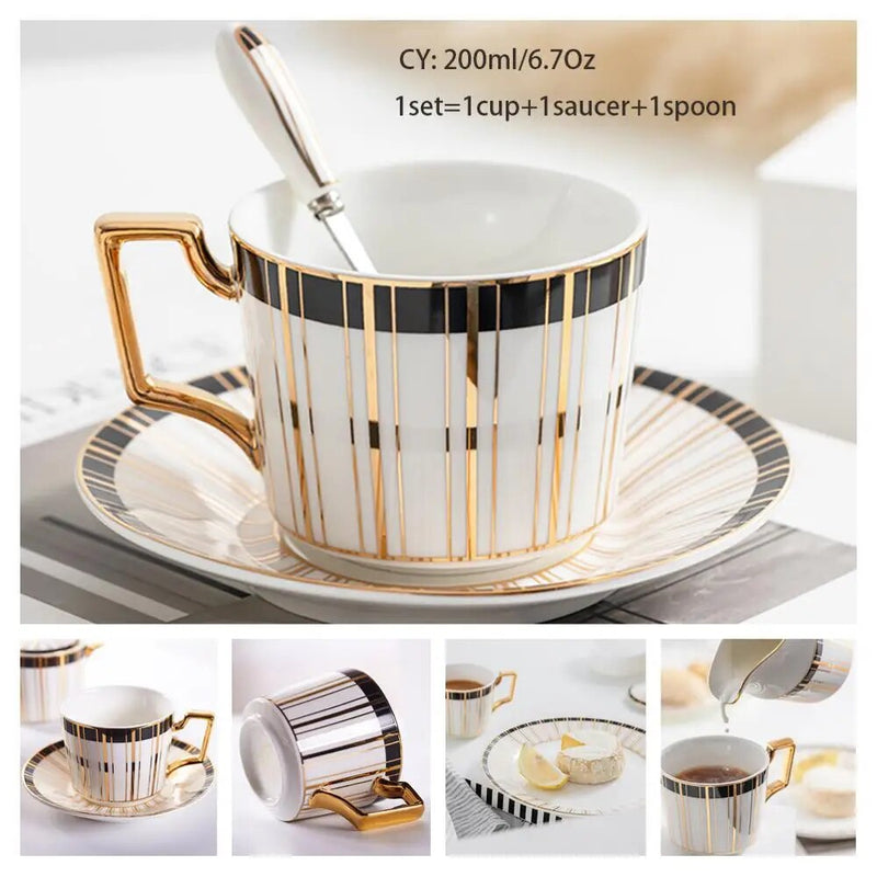 Europe Bone China Coffee Cup Saucer Spoon Set 200ml Luxury Ceramic Mug Top-grade Porcelain Tea Cup