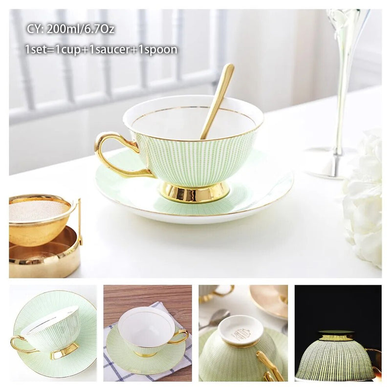 Europe Bone China Coffee Cup Saucer Spoon Set 200ml Luxury Ceramic Mug Top-grade Porcelain Tea Cup