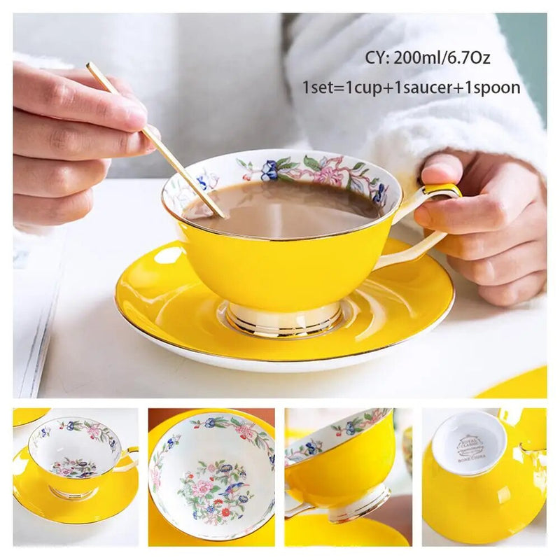 Europe Bone China Coffee Cup Saucer Spoon Set 200ml Luxury Ceramic Mug Top-grade Porcelain Tea Cup