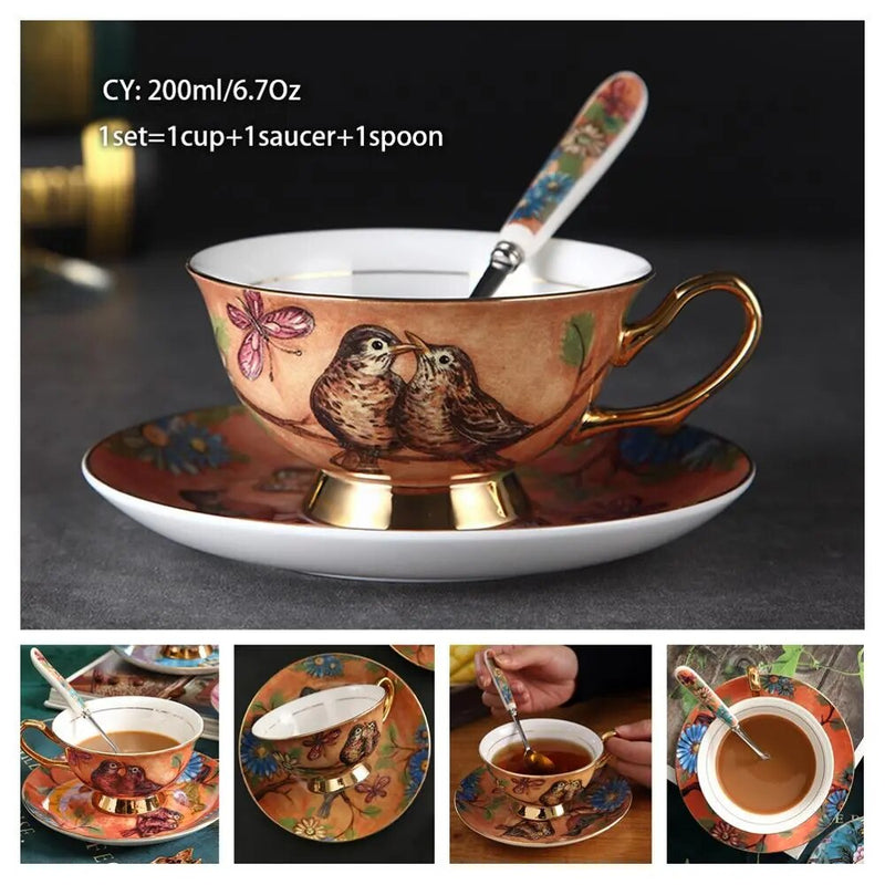 Europe Bone China Coffee Cup Saucer Spoon Set 200ml Luxury Ceramic Mug Top-grade Porcelain Tea Cup