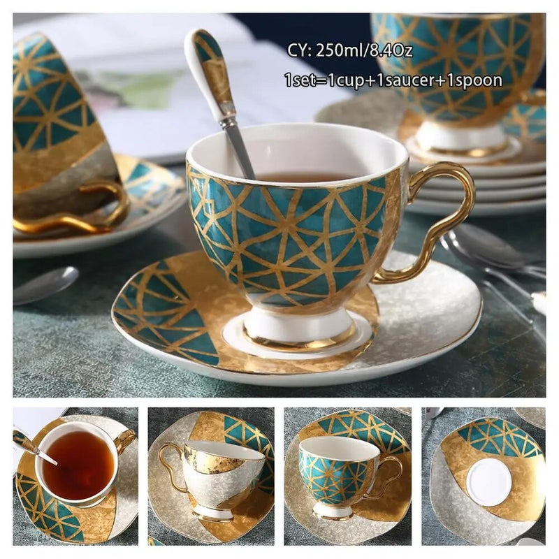 Europe Bone China Coffee Cup Saucer Spoon Set 200ml Luxury Ceramic Mug Top-grade Porcelain Tea Cup