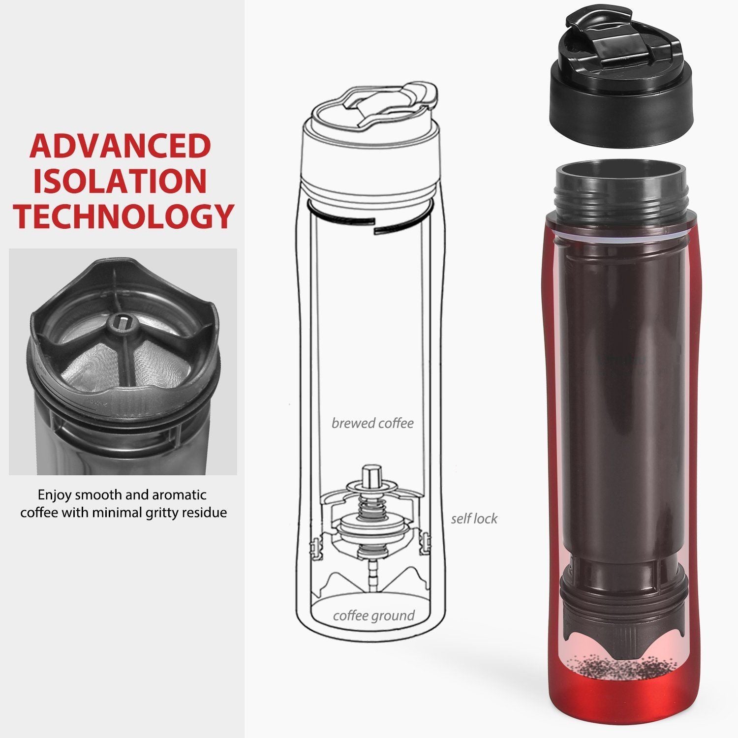 Recafimil Portable French Press Pot Double Thermal Insulation Cold Storage Travel Outdoor Stainless