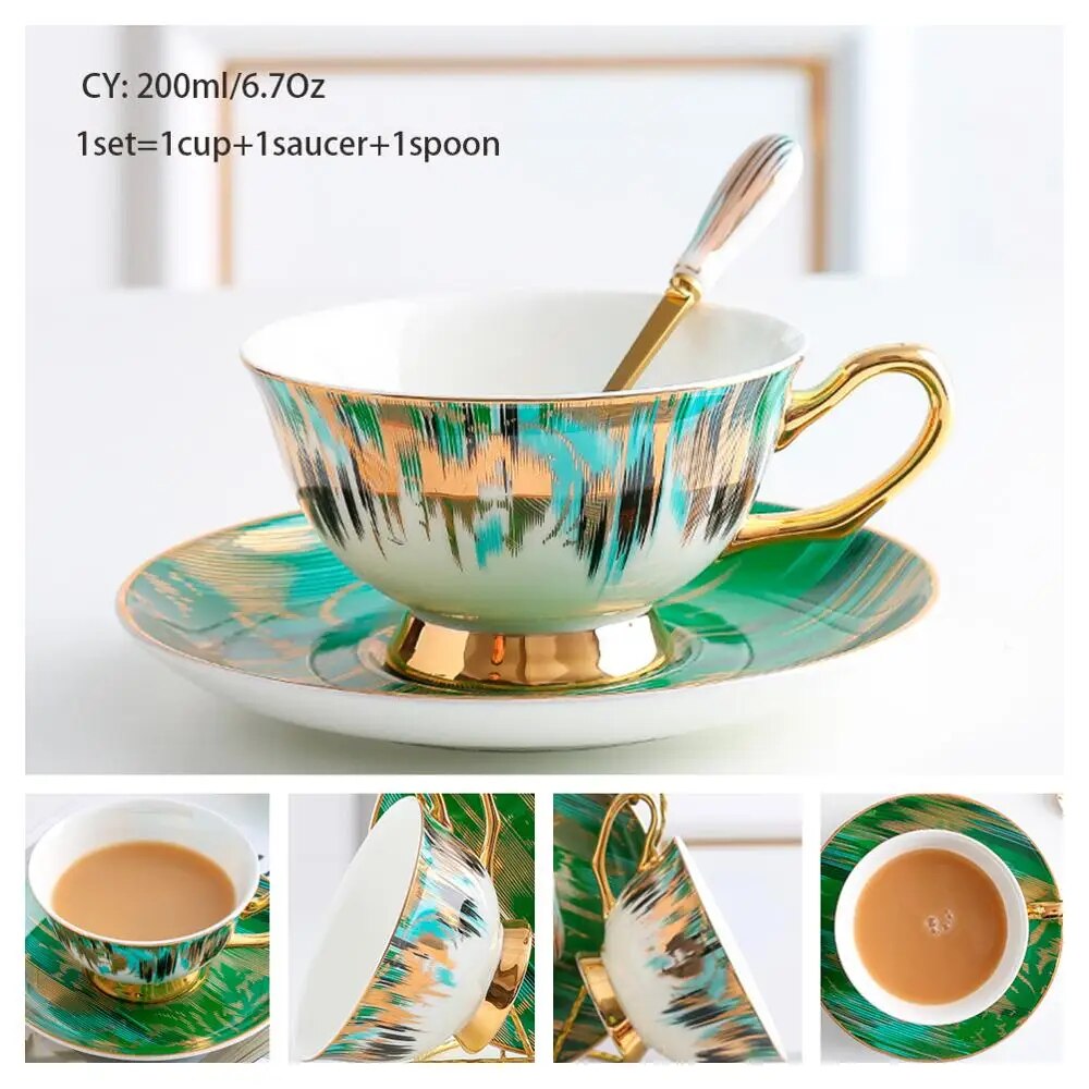 Europe Bone China Coffee Cup Saucer Spoon Set 200ml Luxury Ceramic Mug Top-grade Porcelain Tea Cup