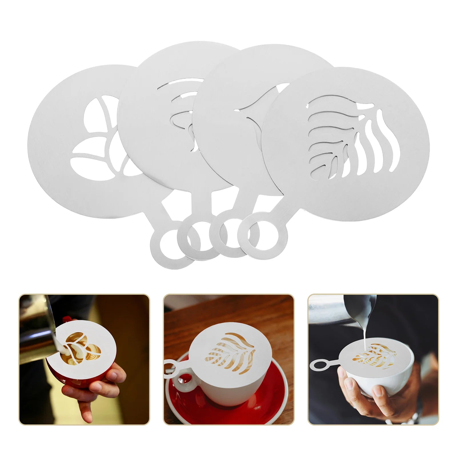 4pcs Stainless Steel Latte Art Stencils | Coffee Decorating Templates for Cappuccino, Hot Chocolate