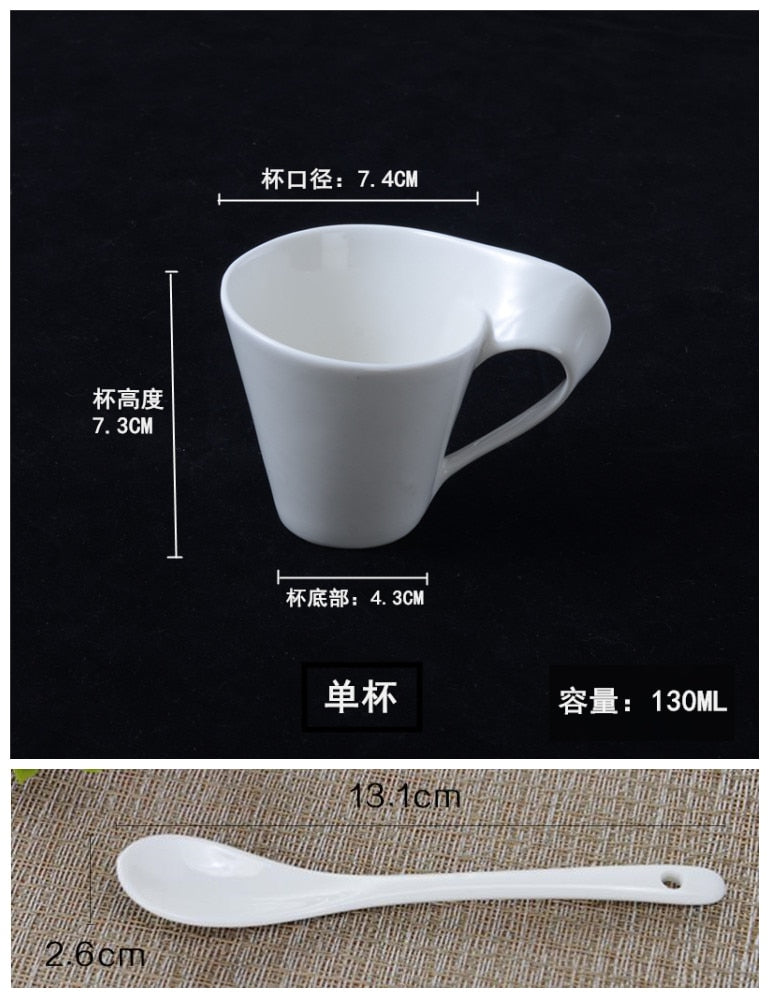 Creative wavy ceramic fancy coffee cup and saucer set European small luxury set 90ml/130ml/200ml