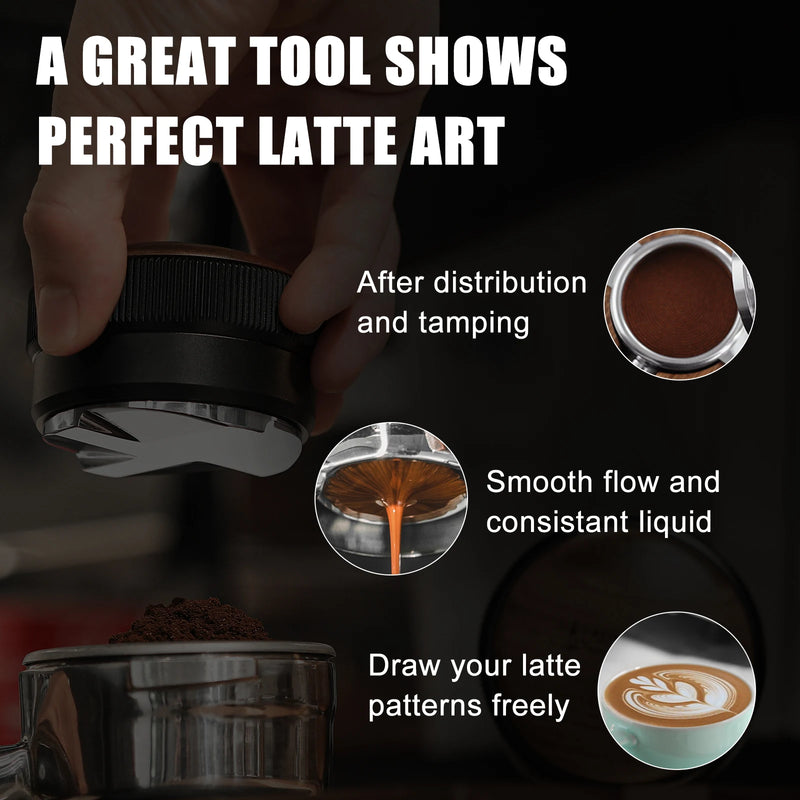 51/53/58mm Espresso Tamper and Coffee Distributor with Tamping Mat, Cleaning Brush Set Leveler Tools