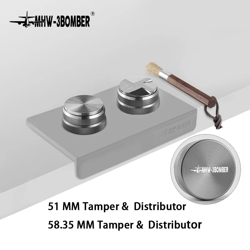 51/53/58mm Coffee Distributor and Espresso Tamper Professional Tamping Mat and Brush Set