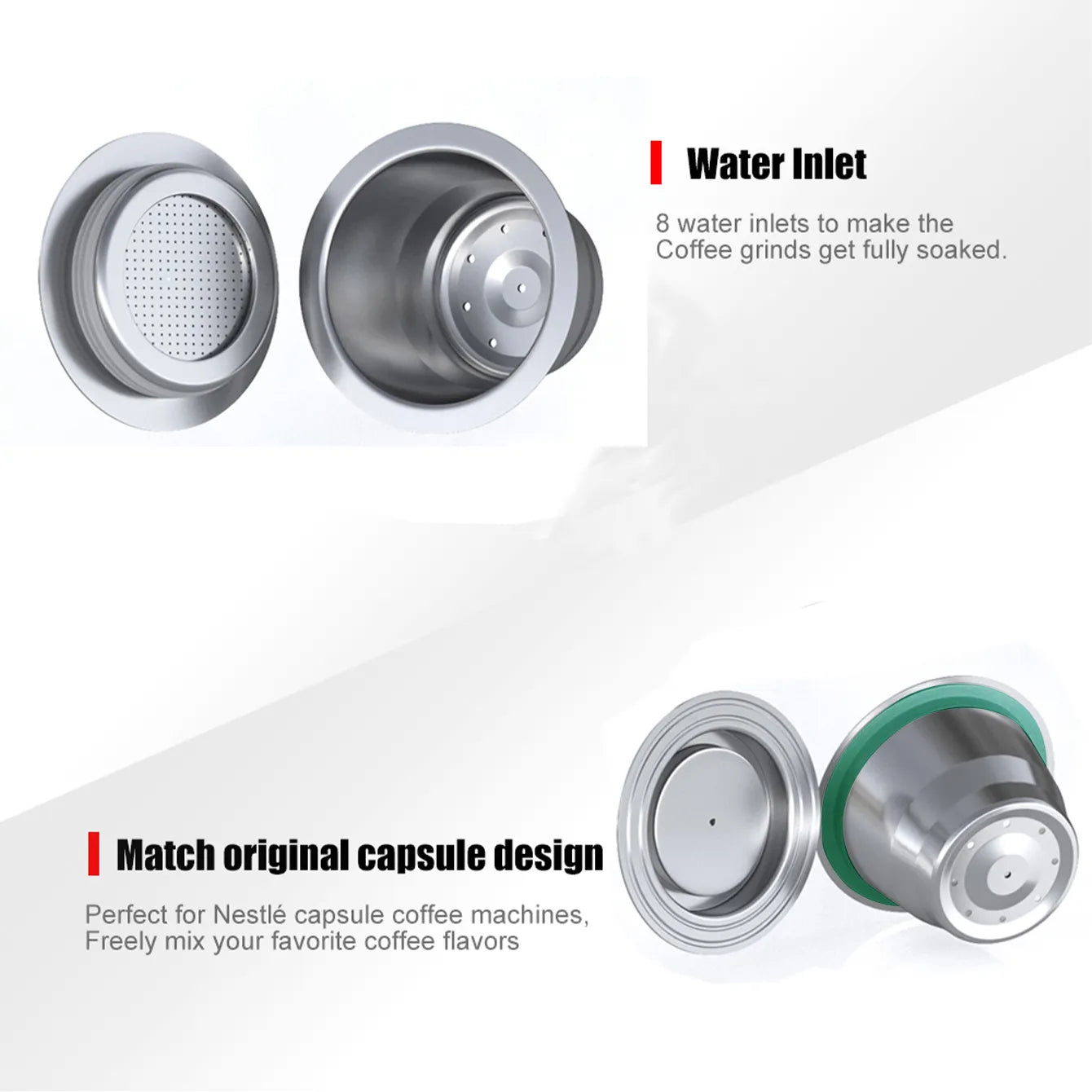Stainless Steel Nespresso Refillable Coffee Capsule Coffee Tamper Reusable Coffee Pod Coffeeware