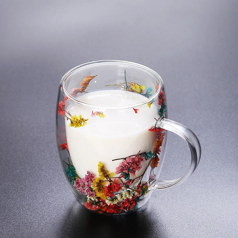 250/350ml Double Wall Glass Cup With Handle Heat Resistant Tea Coffee Cups Espresso Mug Christmas