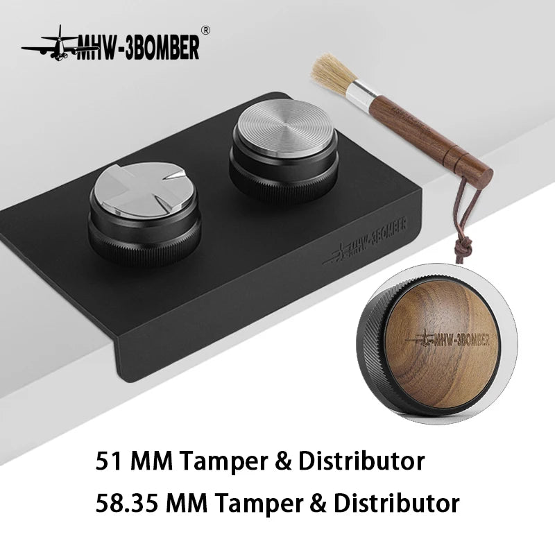 51/53/58mm Espresso Tamper and Coffee Distributor with Tamping Mat, Cleaning Brush Set Leveler Tools