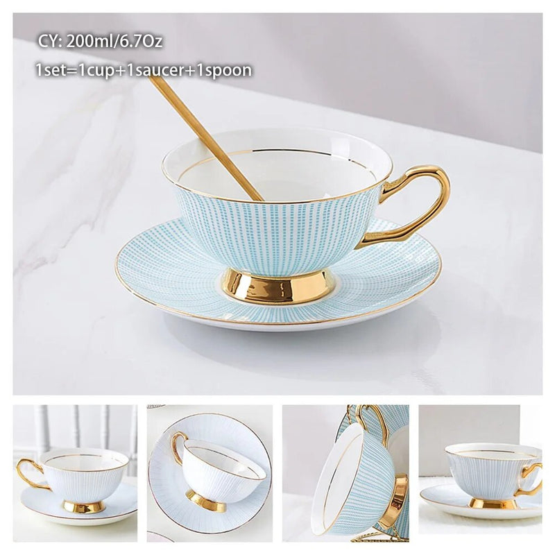 Europe Bone China Coffee Cup Saucer Spoon Set 200ml Luxury Ceramic Mug Top-grade Porcelain Tea Cup