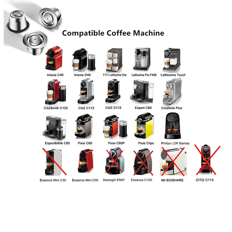 Reusable Nespresso Coffee Capsules Cup Stainless steel Refillable Coffee Capsule Refilling Filter